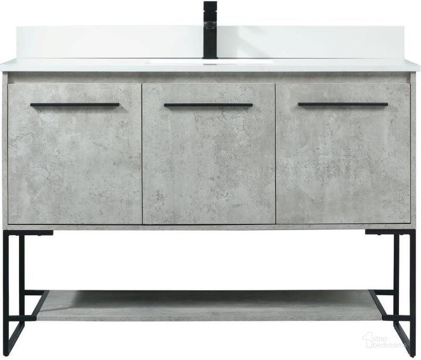 The appearance of Sloane 48 Inch Single Bathroom Vanity In Concrete Grey With Backsplash designed by Elegant Lighting in the transitional interior design. This grey piece of furniture  was selected by 1StopBedrooms from Sloane Collection to add a touch of cosiness and style into your home. Sku: VF42548MCG-BS. Material: MDF. Product Type: Bathroom Vanity. Image1