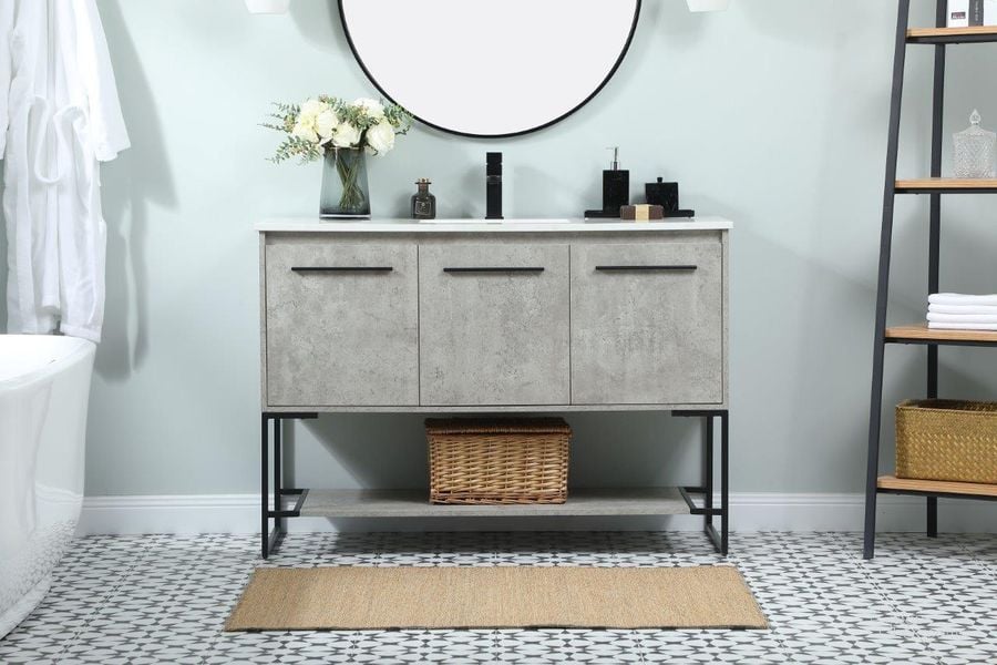 The appearance of Sloane 48 Inch Single Bathroom Vanity In Concrete Grey designed by Elegant Lighting in the transitional interior design. This grey piece of furniture  was selected by 1StopBedrooms from Sloane Collection to add a touch of cosiness and style into your home. Sku: VF42548MCG. Material: MDF. Product Type: Bathroom Vanity. Image1