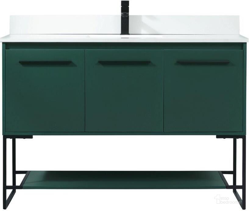 The appearance of Sloane 48 Inch Single Bathroom Vanity In Green With Backsplash designed by Elegant Lighting in the transitional interior design. This green piece of furniture  was selected by 1StopBedrooms from Sloane Collection to add a touch of cosiness and style into your home. Sku: VF42548MGN-BS. Material: MDF. Product Type: Bathroom Vanity. Image1