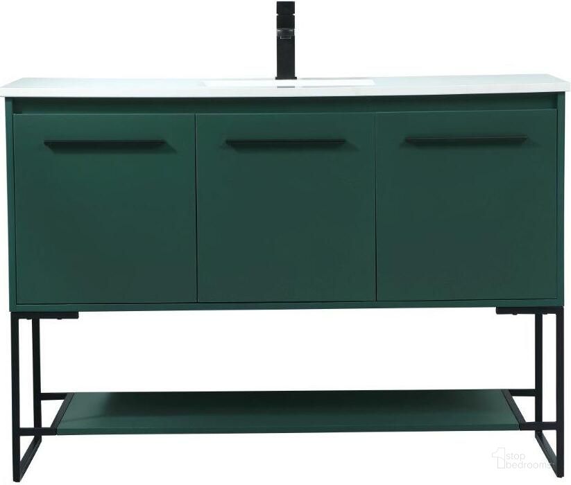 The appearance of Sloane 48 Inch Single Bathroom Vanity In Green designed by Elegant Lighting in the transitional interior design. This green piece of furniture  was selected by 1StopBedrooms from Sloane Collection to add a touch of cosiness and style into your home. Sku: VF42548MGN. Material: MDF. Product Type: Bathroom Vanity. Image1