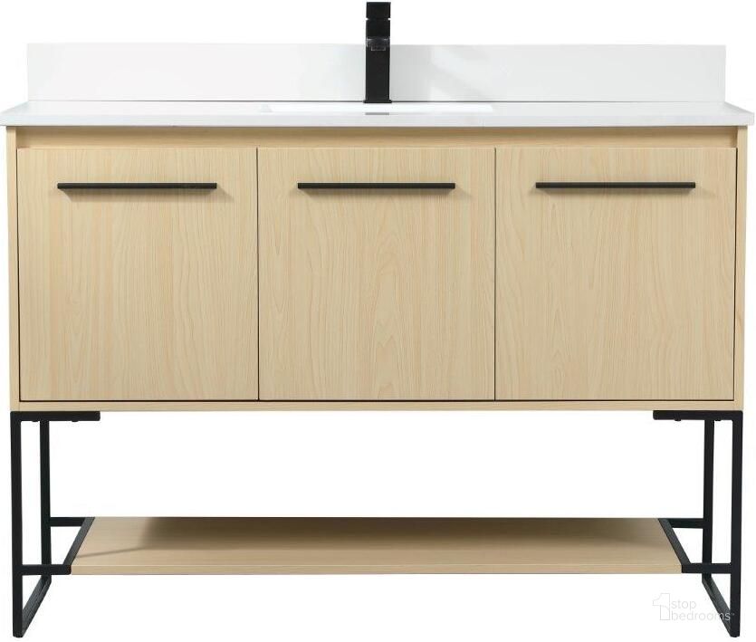 The appearance of Sloane 48 Inch Single Bathroom Vanity In Maple With Backsplash designed by Elegant Lighting in the transitional interior design. This maple piece of furniture  was selected by 1StopBedrooms from Sloane Collection to add a touch of cosiness and style into your home. Sku: VF42548MMP-BS. Material: MDF. Product Type: Bathroom Vanity. Image1