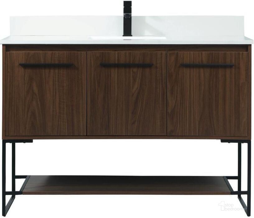 The appearance of Sloane 48 Inch Single Bathroom Vanity In Walnut With Backsplash designed by Elegant Lighting in the transitional interior design. This walnut piece of furniture  was selected by 1StopBedrooms from Sloane Collection to add a touch of cosiness and style into your home. Sku: VF42548MWT-BS. Material: MDF. Product Type: Bathroom Vanity. Image1