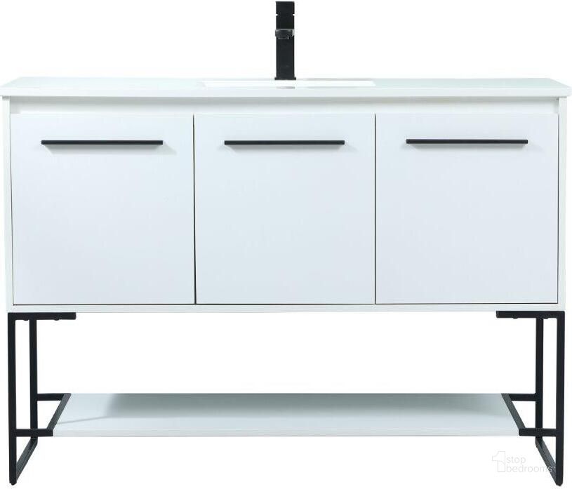 The appearance of Sloane 48 Inch Single Bathroom Vanity In White designed by Elegant Lighting in the transitional interior design. This white piece of furniture  was selected by 1StopBedrooms from Sloane Collection to add a touch of cosiness and style into your home. Sku: VF42548MWH. Material: MDF. Product Type: Bathroom Vanity. Image1