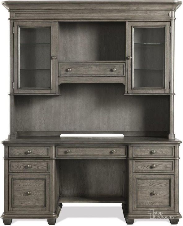 The appearance of Sloane Grey Wash Credenza Desk with Hutch designed by Riverside Furniture in the transitional interior design. This gray piece of furniture  was selected by 1StopBedrooms from Sloane Collection to add a touch of cosiness and style into your home. Sku: 77933;77936. Product Type: Credenza. Image1