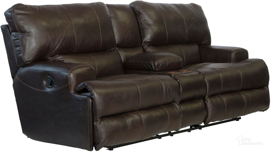 The appearance of Slocan Chocolate Reclining Loveseat 0qd2344190 designed by FineForm in the traditional interior design. This chocolate piece of furniture  was selected by 1StopBedrooms from Slocan Collection to add a touch of cosiness and style into your home. Sku: 4589128309308309. Material: Leather. Product Type: Reclining Loveseat. Image1