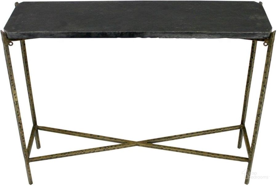 The appearance of Small Kirby Console Table In Old Gold And Black designed by Moti in the transitional interior design. This black piece of furniture  was selected by 1StopBedrooms from Kirby Collection to add a touch of cosiness and style into your home. Sku: 82005006. Product Type: Console Table. Material: Iron. Image1