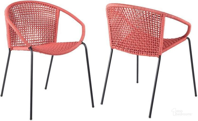 The appearance of Snack Indoor Outdoor Stackable Steel Dining Chair With Brick Red Rope designed by Armen Living in the modern / contemporary interior design. This red piece of furniture  was selected by 1StopBedrooms from Snack Collection to add a touch of cosiness and style into your home. Sku: LCSNSIBRK. Product Type: Dining Chair. Material: Stainless Steel. Image1