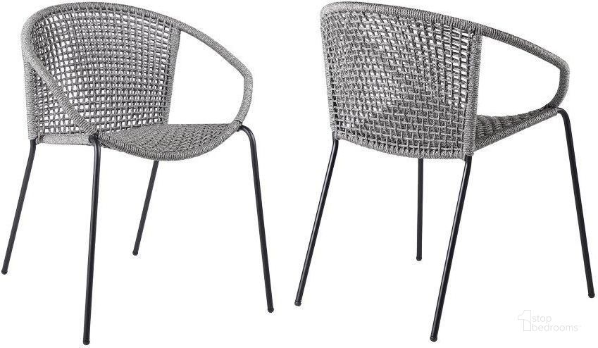 The appearance of Snack Indoor Outdoor Stackable Steel Dining Chair With Grey Rope designed by Armen Living in the modern / contemporary interior design. This grey piece of furniture  was selected by 1StopBedrooms from Snack Collection to add a touch of cosiness and style into your home. Sku: LCSNSIGRY. Product Type: Dining Chair. Material: Stainless Steel. Image1