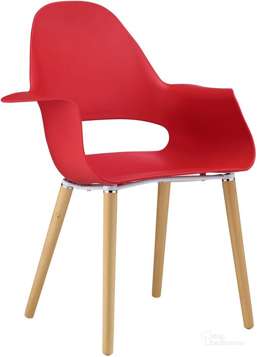 The appearance of Soar Dining Armchair In Red designed by Modway in the transitional interior design. This red piece of furniture  was selected by 1StopBedrooms from Soar Collection to add a touch of cosiness and style into your home. Sku: EEI-1464-RED. Product Type: Arm Chair. Material: Iron. Image1