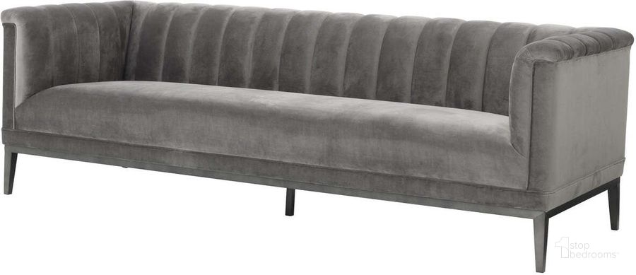 The appearance of Sofa Raffles Roche Porpoise Grey Velvet designed by Eichholtz in the modern / contemporary interior design. This grey piece of furniture  was selected by 1StopBedrooms from Raffles Collection to add a touch of cosiness and style into your home. Sku: A111505. Material: Metal. Product Type: Sofa. Image1