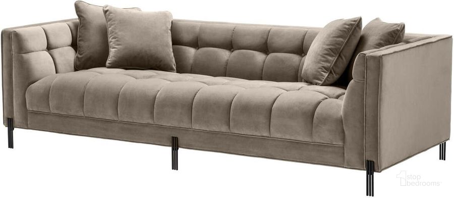 The appearance of Sofa Sienna Savona Greige Velvet designed by Eichholtz in the modern / contemporary interior design. This greige piece of furniture  was selected by 1StopBedrooms from Sienna Collection to add a touch of cosiness and style into your home. Sku: A113384. Product Type: Sofa. Material: Velvet. Image1