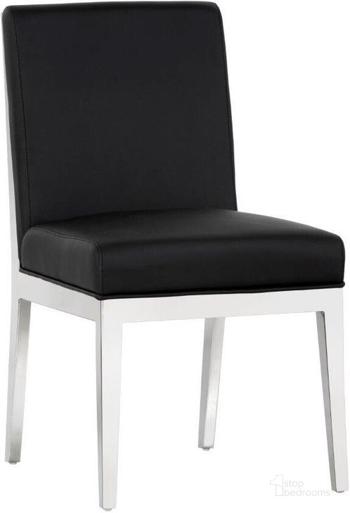 The appearance of Sofia Black Dining Chair Set of 2 designed by Sunpan in the modern / contemporary interior design. This black piece of furniture  was selected by 1StopBedrooms from Sofia Collection to add a touch of cosiness and style into your home. Sku: 102114. Material: Faux Leather. Product Type: Dining Chair. Image1