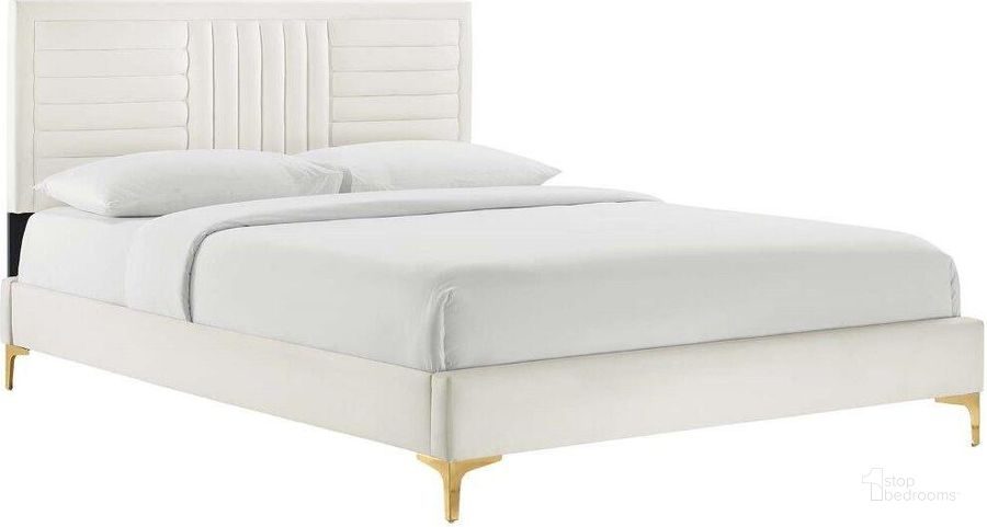 The appearance of Sofia Channel Tufted Performance Velvet King Platform Bed In White MOD-7007-WHI designed by Modway in the transitional interior design. This white piece of furniture  was selected by 1StopBedrooms from Sofia Collection to add a touch of cosiness and style into your home. Sku: MOD-7007-WHI. Bed Type: Platform Bed. Product Type: Platform Bed. Bed Size: King. Material: Plywood. Image1