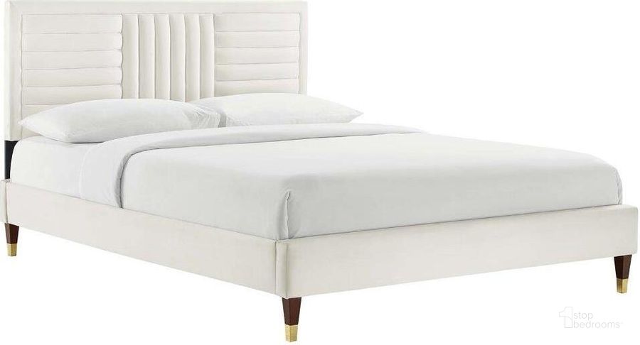 The appearance of Sofia Channel Tufted Performance Velvet King Platform Bed In White MOD-7011-WHI designed by Modway in the transitional interior design. This white piece of furniture  was selected by 1StopBedrooms from Sofia Collection to add a touch of cosiness and style into your home. Sku: MOD-7011-WHI. Bed Type: Platform Bed. Product Type: Platform Bed. Bed Size: King. Material: Plywood. Image1