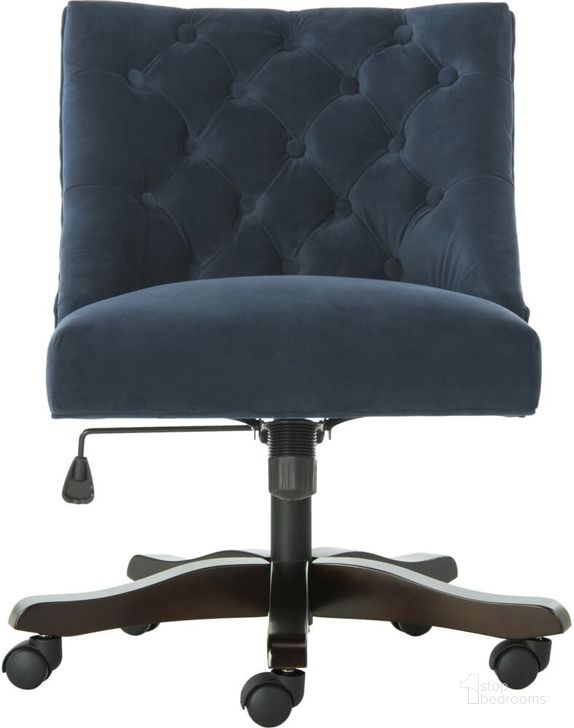 The appearance of Soho Navy Tufted Velvet Swivel Desk Chair designed by Safavieh in the modern / contemporary interior design. This navy velvet piece of furniture  was selected by 1StopBedrooms from Soho Collection to add a touch of cosiness and style into your home. Sku: MCR1030C. Material: Wood. Product Type: Desk Chair. Image1