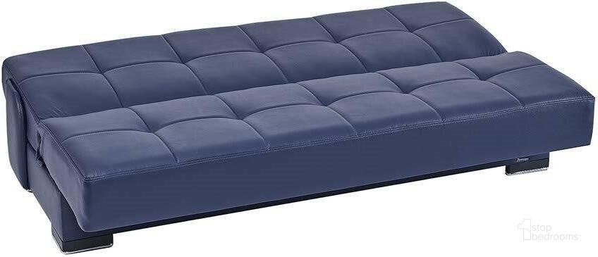 The appearance of Soho Upholstered Convertible Sofabed with Storage In Blue SOHO-SB-BLU-PU designed by Casamode in the modern / contemporary interior design. This blue piece of furniture  was selected by 1StopBedrooms from Soho Collection to add a touch of cosiness and style into your home. Sku: SOHO-SB-BLU-PU. Material: Leather. Product Type: Sofa Bed. Image1