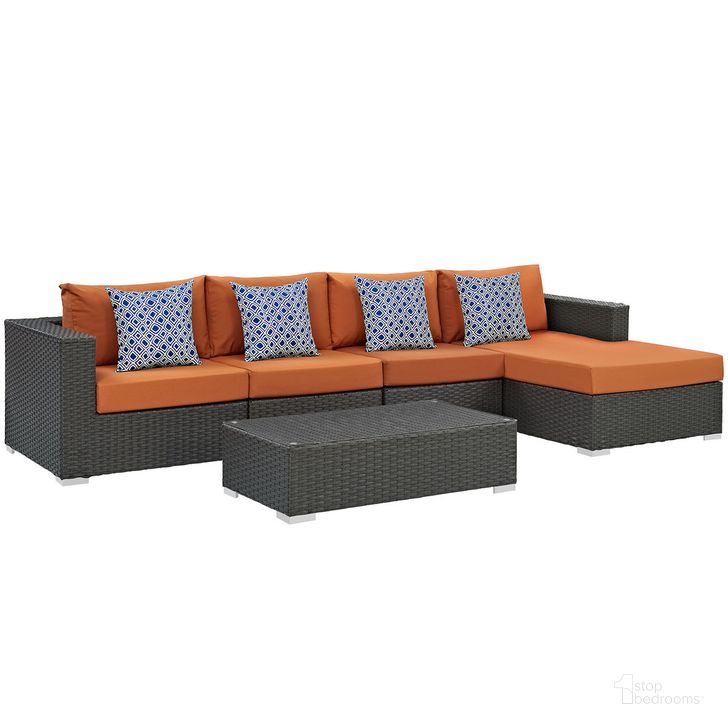 The appearance of Sojourn 5-Piece Outdoor Patio Sunbrella Sectional Set In Canvas Tuscan designed by Modway in the  interior design. This canvas tuscan piece of furniture  was selected by 1StopBedrooms from Sojourn Collection to add a touch of cosiness and style into your home. Sku: EEI-2382-CHC-TUS-SET. Material: Rattan. Product Type: Outdoor Sectional. Image1