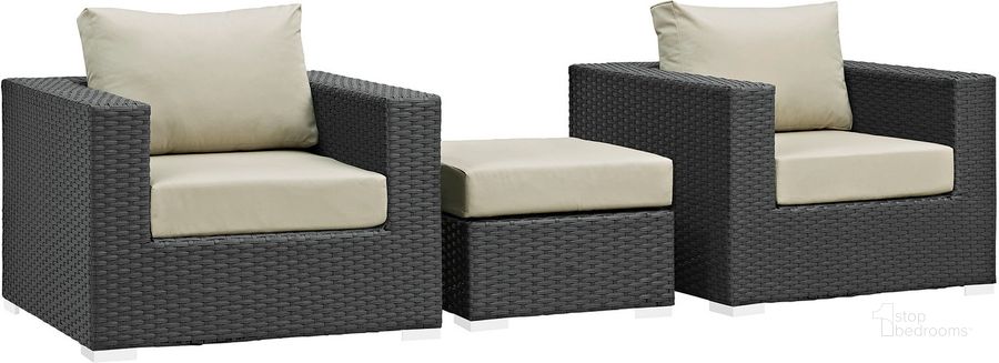 The appearance of Sojourn Canvas Antique Beige 3 Piece Outdoor Patio Sunbrella Sectional Set EEI-1891-CHC-BEI-SET designed by Modway in the modern / contemporary interior design. This canvas antique beige piece of furniture  was selected by 1StopBedrooms from Sojourn Collection to add a touch of cosiness and style into your home. Sku: EEI-1891-CHC-BEI-SET. Material: Rattan. Product Type: Outdoor Sectional. Image1