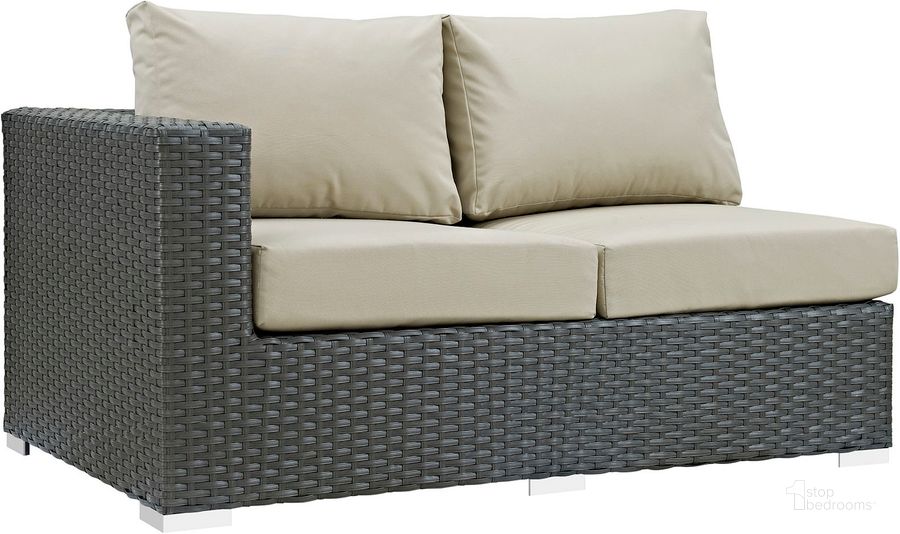 The appearance of Sojourn Canvas Antique Beige Outdoor Patio Sunbrella Left Arm Loveseat designed by Modway in the modern / contemporary interior design. This canvas antique beige piece of furniture  was selected by 1StopBedrooms from Sojourn Collection to add a touch of cosiness and style into your home. Sku: EEI-1858-CHC-BEI. Material: Steel. Product Type: Outdoor Sofa & Loveseat. Image1