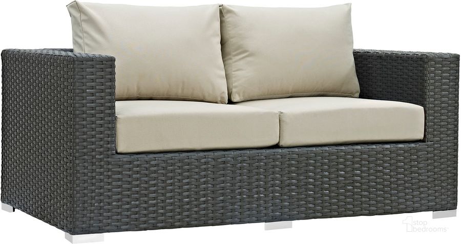 The appearance of Sojourn Canvas Antique Beige Outdoor Patio Sunbrella Loveseat designed by Modway in the modern / contemporary interior design. This canvas antique beige piece of furniture  was selected by 1StopBedrooms from Sojourn Collection to add a touch of cosiness and style into your home. Sku: EEI-1851-CHC-BEI. Material: Polyester. Product Type: Outdoor Sofa & Loveseat. Image1