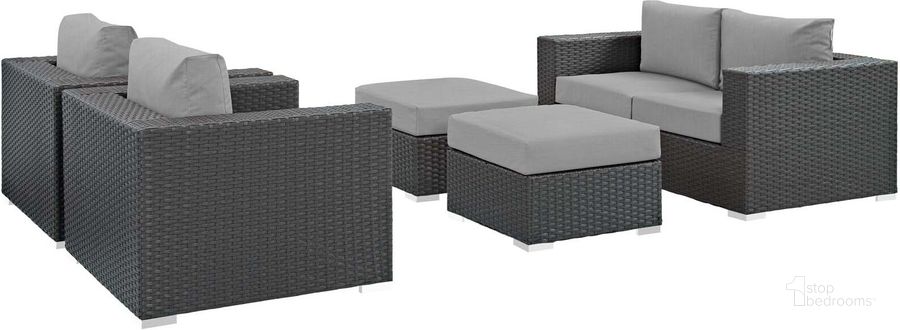 The appearance of Sojourn Canvas Gray 5 Piece Outdoor Patio Sunbrella Sectional Set EEI-1879-CHC-GRY-SET designed by Modway in the modern / contemporary interior design. This canvas gray piece of furniture  was selected by 1StopBedrooms from Sojourn Collection to add a touch of cosiness and style into your home. Sku: EEI-1879-CHC-GRY-SET. Material: Rattan. Product Type: Outdoor Sectional. Image1
