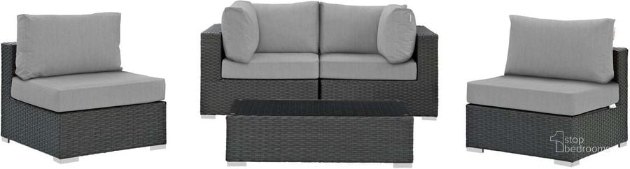The appearance of Sojourn Canvas Gray 5 Piece Outdoor Patio Sunbrella Sectional Set EEI-1882-CHC-GRY-SET designed by Modway in the modern / contemporary interior design. This canvas gray piece of furniture  was selected by 1StopBedrooms from Sojourn Collection to add a touch of cosiness and style into your home. Sku: EEI-1882-CHC-GRY-SET. Material: Rattan. Product Type: Outdoor Sectional. Image1