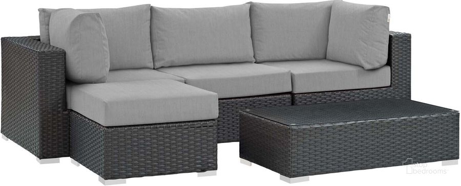 The appearance of Sojourn Canvas Gray 5 Piece Outdoor Patio Sunbrella Sectional Set EEI-1890-CHC-GRY-SET designed by Modway in the modern / contemporary interior design. This canvas gray piece of furniture  was selected by 1StopBedrooms from Sojourn Collection to add a touch of cosiness and style into your home. Sku: EEI-1890-CHC-GRY-SET. Material: Rattan. Product Type: Outdoor Sectional. Image1