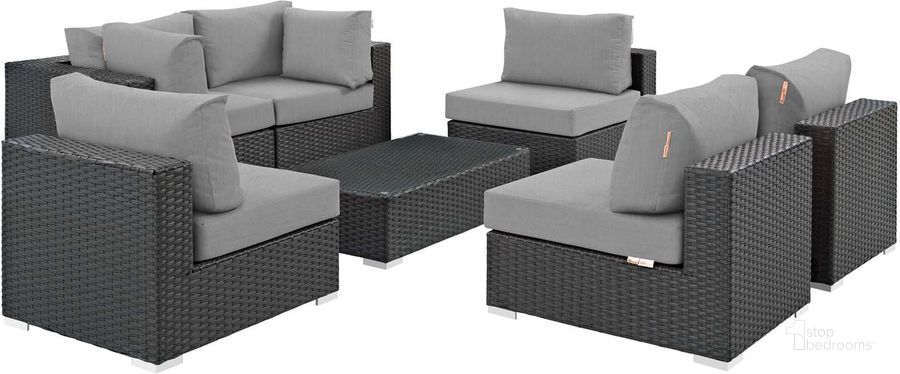 The appearance of Sojourn Canvas Gray 7 Piece Outdoor Patio Sunbrella Sectional Set EEI-1883-CHC-GRY-SET designed by Modway in the modern / contemporary interior design. This canvas gray piece of furniture  was selected by 1StopBedrooms from Sojourn Collection to add a touch of cosiness and style into your home. Sku: EEI-1883-CHC-GRY-SET. Material: Rattan. Product Type: Outdoor Sectional. Image1