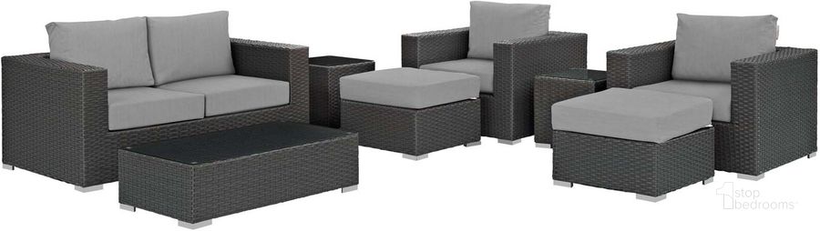 The appearance of Sojourn Canvas Gray 8 Piece Outdoor Patio Sunbrella Sectional Set designed by Modway in the modern / contemporary interior design. This canvas gray piece of furniture  was selected by 1StopBedrooms from Sojourn Collection to add a touch of cosiness and style into your home. Sku: EEI-1880-CHC-GRY-SET. Material: Rattan. Product Type: Outdoor Sectional. Image1
