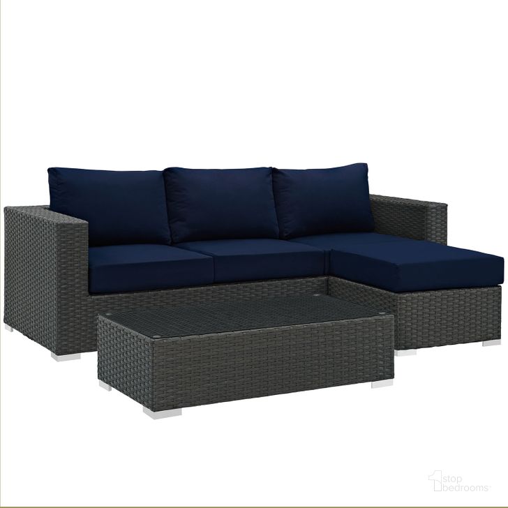 The appearance of Sojourn Canvas Navy 3 Piece Outdoor Patio Sunbrella Sectional Set EEI-1889-CHC-NAV-SET designed by Modway in the modern / contemporary interior design. This canvas navy piece of furniture  was selected by 1StopBedrooms from Sojourn Collection to add a touch of cosiness and style into your home. Sku: EEI-1889-CHC-NAV-SET. Material: Rattan. Product Type: Outdoor Sectional. Image1