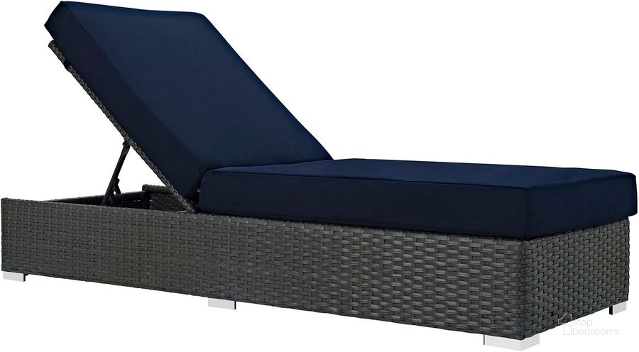 The appearance of Sojourn Canvas Navy Outdoor Patio Sunbrella Chaise Lounge designed by Modway in the modern / contemporary interior design. This canvas navy piece of furniture  was selected by 1StopBedrooms from Sojourn Collection to add a touch of cosiness and style into your home. Sku: EEI-1862-CHC-NAV. Material: Steel. Product Type: Outdoor Chaise Lounge. Image1