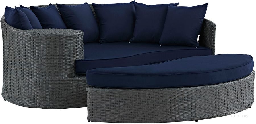 The appearance of Sojourn Canvas Navy Outdoor Patio Sunbrella Daybed EEI-1982-CHC-NAV designed by Modway in the modern / contemporary interior design. This canvas navy piece of furniture  was selected by 1StopBedrooms from Sojourn Collection to add a touch of cosiness and style into your home. Sku: EEI-1982-CHC-NAV. Material: Aluminum. Product Type: Outdoor Chaise Lounge. Image1