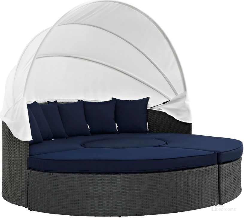 The appearance of Sojourn Canvas Navy Outdoor Patio Sunbrella Daybed EEI-1986-CHC-NAV-SET designed by Modway in the modern / contemporary interior design. This canvas navy piece of furniture  was selected by 1StopBedrooms from Sojourn Collection to add a touch of cosiness and style into your home. Sku: EEI-1986-CHC-NAV-SET. Material: Polyester. Product Type: Outdoor Chaise Lounge. Image1
