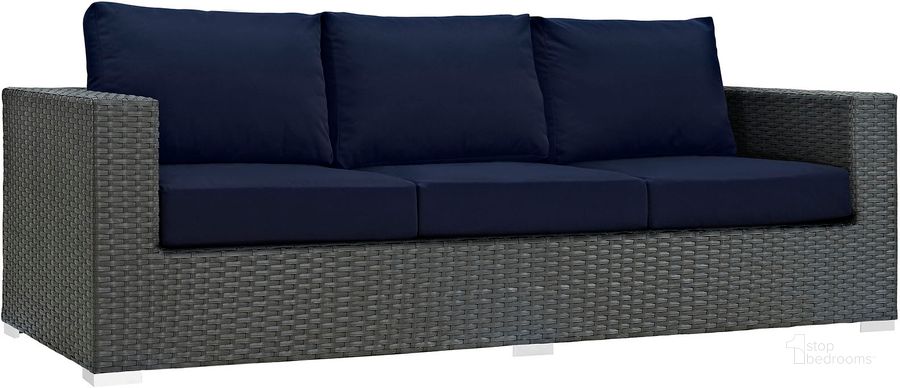 The appearance of Sojourn Canvas Navy Outdoor Patio Sunbrella Sofa designed by Modway in the modern / contemporary interior design. This canvas navy piece of furniture  was selected by 1StopBedrooms from Sojourn Collection to add a touch of cosiness and style into your home. Sku: EEI-1860-CHC-NAV. Material: Polyester. Product Type: Outdoor Sofa & Loveseat. Image1