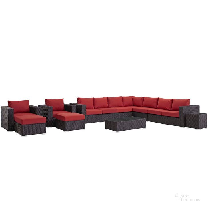 The appearance of Sojourn 11-Piece Outdoor Patio Sunbrella Sectional Set In Canvas Red designed by Modway in the modern / contemporary interior design. This canvas red piece of furniture  was selected by 1StopBedrooms from Sojourn Collection to add a touch of cosiness and style into your home. Sku: EEI-1885-CHC-RED-SET. Material: Rattan. Product Type: Outdoor Sectional. Image1
