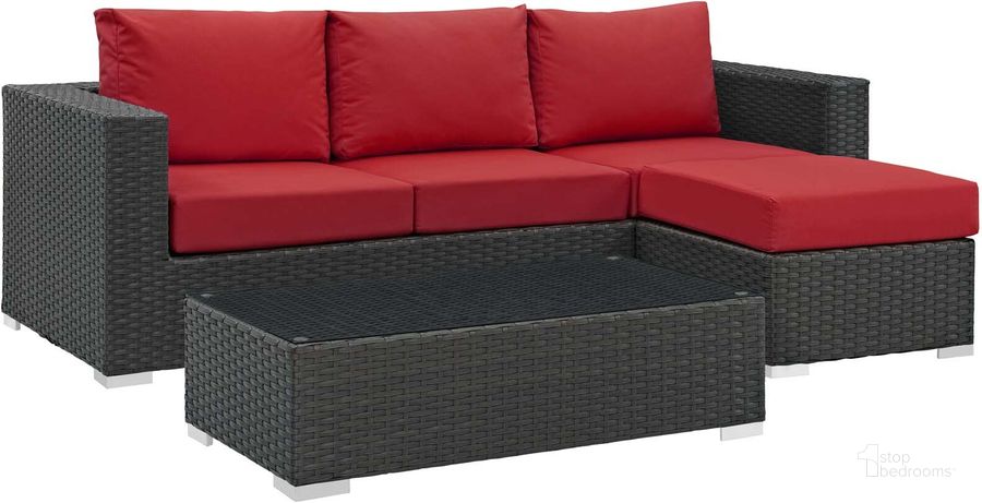 The appearance of Sojourn Canvas Red 3 Piece Outdoor Patio Sunbrella Sectional Set EEI-1889-CHC-RED-SET designed by Modway in the modern / contemporary interior design. This canvas red piece of furniture  was selected by 1StopBedrooms from Sojourn Collection to add a touch of cosiness and style into your home. Sku: EEI-1889-CHC-RED-SET. Material: Rattan. Product Type: Outdoor Sectional. Image1