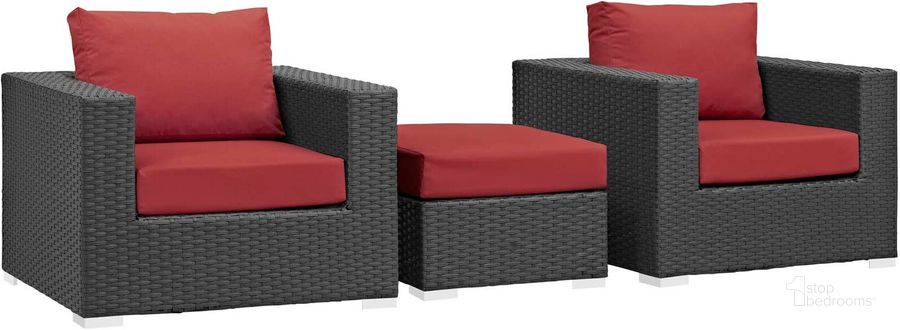 The appearance of Sojourn Canvas Red 3 Piece Outdoor Patio Sunbrella Sectional Set EEI-1891-CHC-RED-SET designed by Modway in the modern / contemporary interior design. This canvas red piece of furniture  was selected by 1StopBedrooms from Sojourn Collection to add a touch of cosiness and style into your home. Sku: EEI-1891-CHC-RED-SET. Material: Rattan. Product Type: Outdoor Sectional. Image1