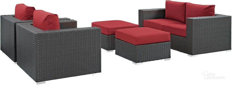 The appearance of Sojourn Canvas Red 5 Piece Outdoor Patio Sunbrella Sectional Set EEI-1879-CHC-RED-SET designed by Modway in the modern / contemporary interior design. This canvas red piece of furniture  was selected by 1StopBedrooms from Sojourn Collection to add a touch of cosiness and style into your home. Sku: EEI-1879-CHC-RED-SET. Material: Rattan. Product Type: Outdoor Sectional. Image1