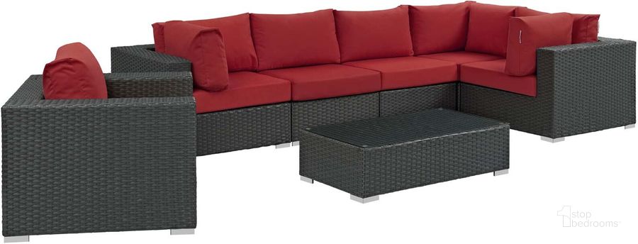 The appearance of Sojourn Canvas Red 7 Piece Outdoor Patio Sunbrella Sectional Set EEI-1878-CHC-RED-SET designed by Modway in the modern / contemporary interior design. This canvas red piece of furniture  was selected by 1StopBedrooms from Sojourn Collection to add a touch of cosiness and style into your home. Sku: EEI-1878-CHC-RED-SET. Material: Rattan. Product Type: Outdoor Sectional. Image1