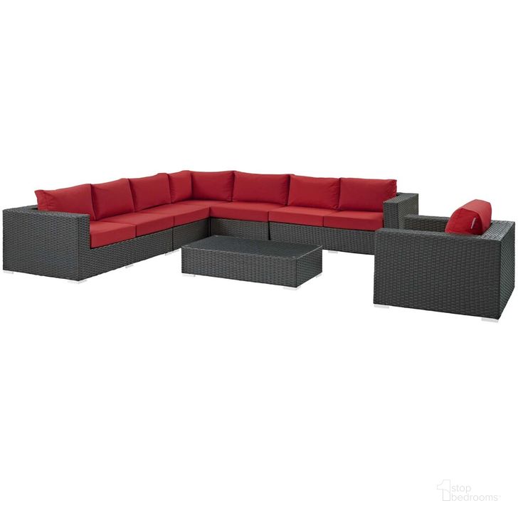 The appearance of Sojourn 7-Piece Outdoor Patio Sunbrella Sectional Set In Canvas Red designed by Modway in the modern / contemporary interior design. This canvas red piece of furniture  was selected by 1StopBedrooms from Sojourn Collection to add a touch of cosiness and style into your home. Sku: EEI-2013-CHC-RED-SET. Material: Rattan. Product Type: Outdoor Sectional. Image1