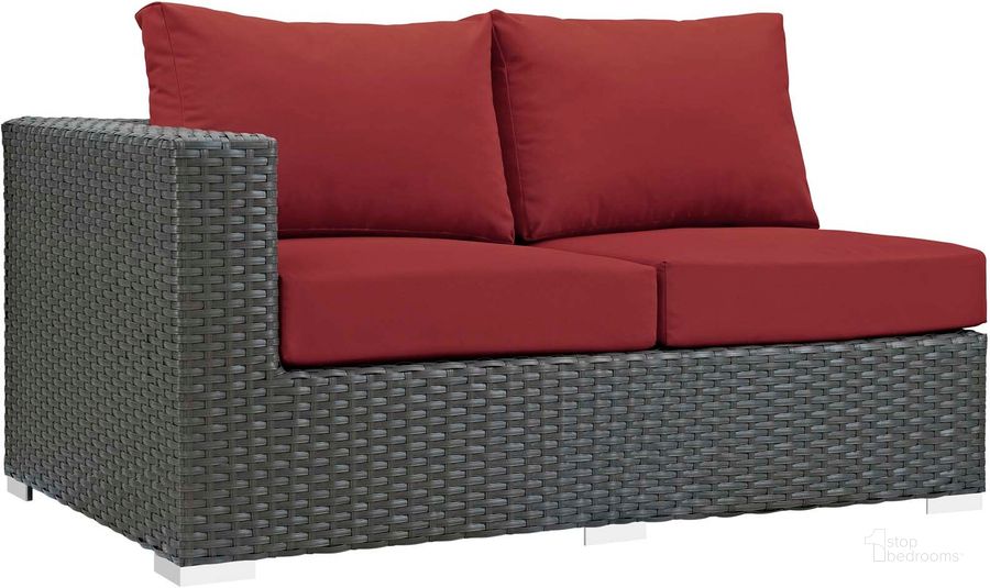 The appearance of Sojourn Canvas Red Outdoor Patio Sunbrella Left Arm Loveseat designed by Modway in the modern / contemporary interior design. This canvas red piece of furniture  was selected by 1StopBedrooms from Sojourn Collection to add a touch of cosiness and style into your home. Sku: EEI-1858-CHC-RED. Material: Steel. Product Type: Outdoor Sofa & Loveseat. Image1