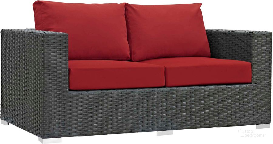 The appearance of Sojourn Canvas Red Outdoor Patio Sunbrella Loveseat designed by Modway in the modern / contemporary interior design. This canvas red piece of furniture  was selected by 1StopBedrooms from Sojourn Collection to add a touch of cosiness and style into your home. Sku: EEI-1851-CHC-RED. Material: Polyester. Product Type: Outdoor Sofa & Loveseat. Image1