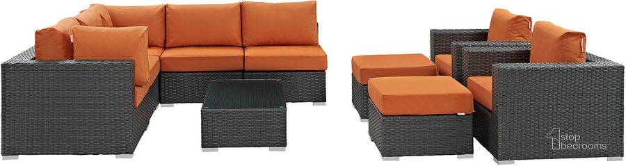 The appearance of Sojourn Canvas Tuscan 10 Piece Outdoor Patio Sunbrella Sectional Set EEI-1888-CHC-TUS-SET designed by Modway in the modern / contemporary interior design. This canvas tuscan piece of furniture  was selected by 1StopBedrooms from Sojourn Collection to add a touch of cosiness and style into your home. Sku: EEI-1888-CHC-TUS-SET. Material: Rattan. Product Type: Outdoor Sectional. Image1