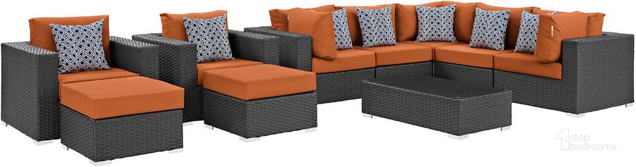 The appearance of Sojourn Canvas Tuscan 10 Piece Outdoor Patio Sunbrella Sectional Set EEI-2383-CHC-TUS-SET designed by Modway in the modern / contemporary interior design. This canvas tuscan piece of furniture  was selected by 1StopBedrooms from Sojourn Collection to add a touch of cosiness and style into your home. Sku: EEI-2383-CHC-TUS-SET. Material: Rattan. Product Type: Outdoor Sectional. Image1