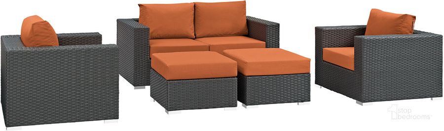 The appearance of Sojourn Canvas Tuscan 5 Piece Outdoor Patio Sunbrella Sectional Set EEI-1879-CHC-TUS-SET designed by Modway in the modern / contemporary interior design. This canvas tuscan piece of furniture  was selected by 1StopBedrooms from Sojourn Collection to add a touch of cosiness and style into your home. Sku: EEI-1879-CHC-TUS-SET. Material: Rattan. Product Type: Outdoor Sectional. Image1