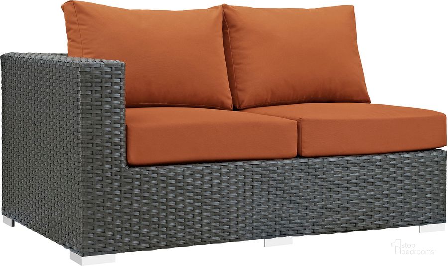 The appearance of Sojourn Canvas Tuscan Outdoor Patio Sunbrella Left Arm Loveseat designed by Modway in the modern / contemporary interior design. This canvas tuscan piece of furniture  was selected by 1StopBedrooms from Sojourn Collection to add a touch of cosiness and style into your home. Sku: EEI-1858-CHC-TUS. Material: Steel. Product Type: Outdoor Sofa & Loveseat. Image1