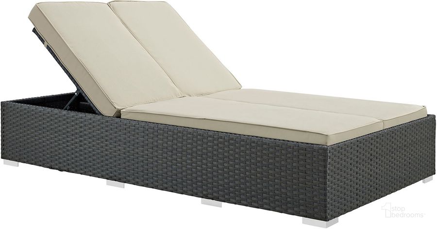 The appearance of Sojourn Chocolate Beige Outdoor Patio Sunbrella Double Chaise designed by Modway in the modern / contemporary interior design. This chocolate beige piece of furniture  was selected by 1StopBedrooms from Sojourn Collection to add a touch of cosiness and style into your home. Sku: EEI-1983-CHC-BEI. Material: Aluminum. Product Type: Outdoor Chaise Lounge. Image1
