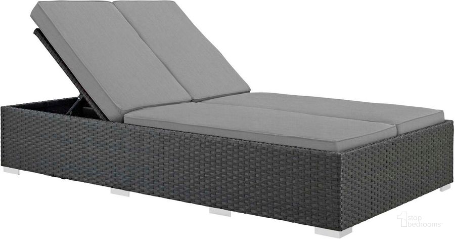 The appearance of Sojourn Gray Outdoor Patio Sunbrella Double Chaise designed by Modway in the modern / contemporary interior design. This gray piece of furniture  was selected by 1StopBedrooms from Sojourn Collection to add a touch of cosiness and style into your home. Sku: EEI-1983-CHC-GRY. Material: Aluminum. Product Type: Outdoor Chaise Lounge. Image1