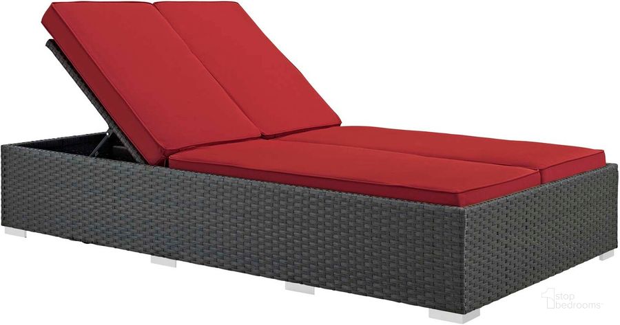The appearance of Sojourn Red Outdoor Patio Sunbrella Double Chaise designed by Modway in the modern / contemporary interior design. This red piece of furniture  was selected by 1StopBedrooms from Sojourn Collection to add a touch of cosiness and style into your home. Sku: EEI-1983-CHC-RED. Material: Aluminum. Product Type: Outdoor Chaise Lounge. Image1