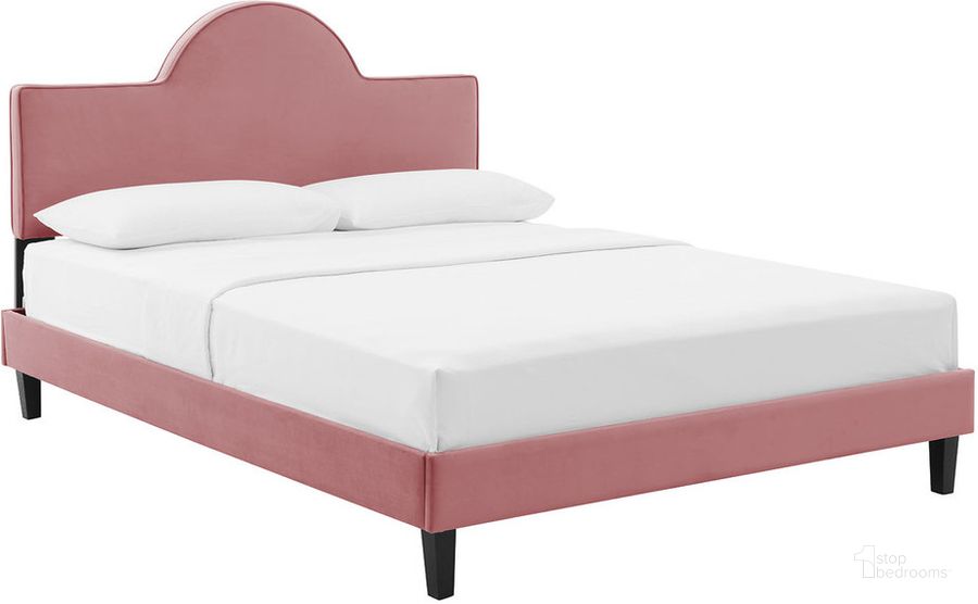 The appearance of Soleil Performance Velvet Queen Bed In Dusty Rose designed by Modway in the modern / contemporary interior design. This dusty rose piece of furniture  was selected by 1StopBedrooms from Soleil Collection to add a touch of cosiness and style into your home. Sku: MOD-6518-DUS. Product Type: Platform Bed. Bed Size: Queen. Material: MDF. Image1